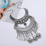 Boho Gypsy Vintage Metal Coin Tassel Large Bib Necklace Collar Women Indian Ethnic Statement Necklace Jewelry
