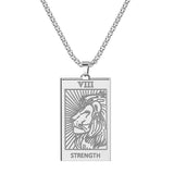 Kinitial Stainless Steel Strength Lion Tarot Card Pendant Necklace For Women Men Punk Amulet Jewelry Choker Husband Gift