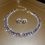 FYUAN Luxury Crystal Necklace Earrings Green Rose pink Blue Necklace for Women Weddings Party Jewelry Sets Accessories