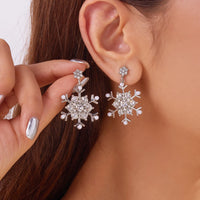 Delicate Multicolor Christmas Snowflake Stud Earrings for Women Zircon Pearl Dangle Piercing Earrings Girl New Year Party Gifts