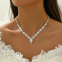 Women's fashionable rhinestone sparkling earrings necklace bracelet ring jewelry set wedding banquet party holiday gift