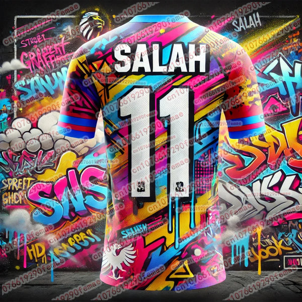 Fashion Graffiti Board Salah Printed Pattern Men's Fan Commemorative T-shirt Daily Outdoor Sports Comfortable Jersey