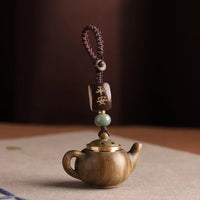 Statue Mini Little Teapot Keychain Waterproof Openable Carved Teapot Pendant Beads Ornament Green Sandalwood Phone Chain Friends