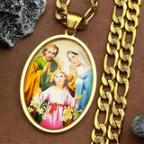 Virgin Mary Jesus Oval Medal Pendant Necklace for Women Men Stainless Steel Gold Color St. Joseph Amulet Hip Hop Chain Jewelry