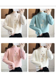 2023 Christmas Sweater Women Faux Mink Cashmere Half High Collar Pullover Fleece Winter Clothes Embroidery Deer Warm Jumper