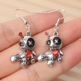 Gothic Creative Funny Voodoo Doll Red Heart Pendant Earrings Necklcae Punk Cartoon Holiday Decoration Accessories Halloween Gift