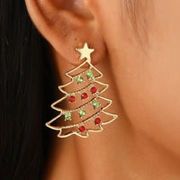 Christmas Colored Zircon Christmas Tree Simple and Fashionable Women's Earrings Creative Jewelry Holiday Gift