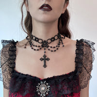 Ingemark Halloween Gothic Big Cross Jesus Pendant Choker Necklace for Women Multilayer Metal Chain Part Jewelry Accessories New