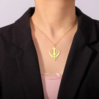 Dawapara Sikhism Necklace Khanda Kirpan Sword Symbol Religious Protection Amulet Stainless Steel Jewelry