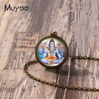 2023 New Arrival Fashion Painting India Shiva Ganesha Hindu God Glass Dome Antique Pendant Handmade Jewelry Vintage Necklaces