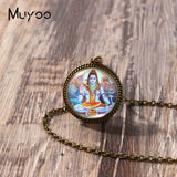 2023 New Arrival Fashion Painting India Shiva Ganesha Hindu God Glass Dome Antique Pendant Handmade Jewelry Vintage Necklaces
