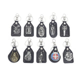 PU Leather Keychain Saint Christopher Charm Pendant Men Antique Bronze Plated Hook Keychain Car Keychain