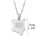 Anniyo Kenya Map Flag Pendant Necklaces For Women Girls African Jewelry Kenyans Stainless Steel  #002221