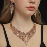 3PC Women's Fashion Star Leaf Dot Necklace Earrings Jewelry Set Wedding Banquet Party Holiday Gift 8884