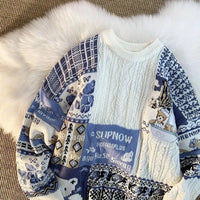 American Vintage Street Knit Sweater Christmas Long Sleeve Bear Pullover O Neck Loose Lazy Casual Top Harajuku Y2K Sweater