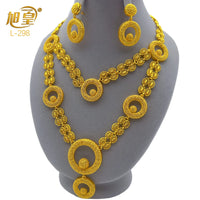 Dubai 24K Gold Color Jewelry Sets Wedding African Long Necklace Earrings For Women Nigerian Indian Bridal 2PCS Set Party Gifts
