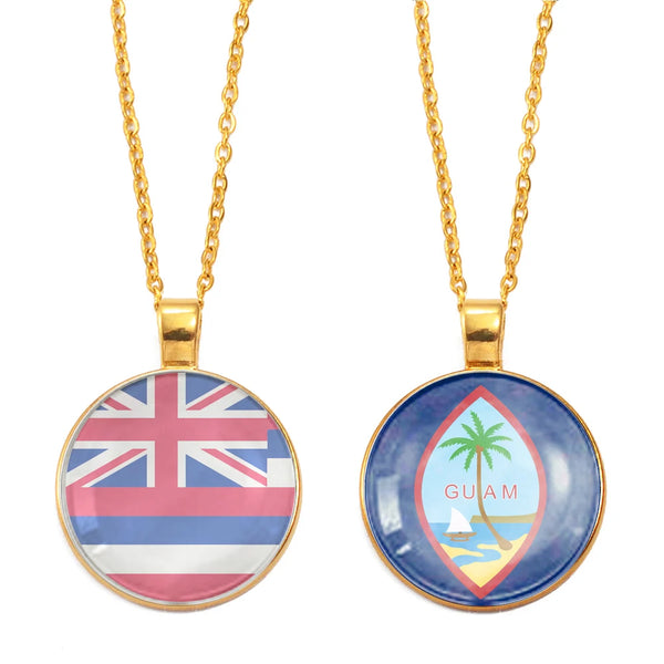 Anniyo America Guam and Hawaii Flag Pendant Necklaces for Women Men United States Jewelry #D0080