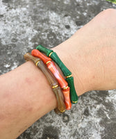3pcs Leopard Acrylic Bamboo Women's Hand Bracelets Retro Stack Thin Tube Beaded Elastic Bracelet Bangle Couple Jewelry Gift