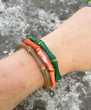 3pcs Leopard Acrylic Bamboo Women's Hand Bracelets Retro Stack Thin Tube Beaded Elastic Bracelet Bangle Couple Jewelry Gift
