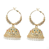 1 Pair Indian Bollywood Jhumka Earrings, Colorful Rhinestone Hollow Pearl Pendant Tassel, Women's Daily Wear Banquet Party Gift