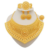 Dubai Gold Color Jewelry Set Wedding African Indian Ethiopian  Bridal Sets Nigerian Necklace Bracelet Earring Ring Jewellery