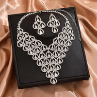 3PC Women's Fashion Zircon Geometric Necklace Earrings Jewelry Set Simple and Versatile Wedding Party Festival Gift-8571
