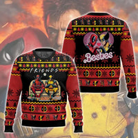 Marvel Deadpool Wolverine Christmas Ugly Sweater Red Black Friends Sofa Scene Heart Hero Friends Atmosphere Holiday Party