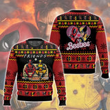 Marvel Deadpool Wolverine Christmas Ugly Sweater Red Black Friends Sofa Scene Heart Hero Friends Atmosphere Holiday Party