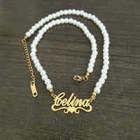 Pearl Hindi Name Necklace Personalized Jewelry Custom Sanskrit Name Necklaces for Women Stainless Steel Jewelry Gift