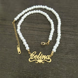 Pearl Hindi Name Necklace Personalized Jewelry Custom Sanskrit Name Necklaces for Women Stainless Steel Jewelry Gift
