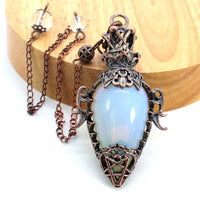 Water Drop Crystal Pendulum for Dowsing Spiritual Divination Natural Amethyst Rose Quartz Onyx Antique Pendulums Pendant Pendulo