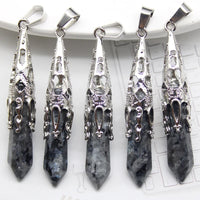 16pcs Crystal Pendulum for Divination Dowsing Natural Gem Stone Amethyst Hexagon Pendant For DIY Jewelry Making Necklace Pendant