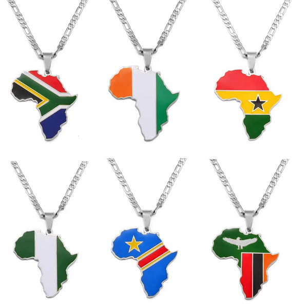Anniyo 3.8CM Hip-hop South Sudan/Côte d'Ivoire/South Africa Map Flag and Africa Pendant Necklaces for Women Men Jewelry #321321