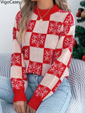 VigoCasey 2025 Winter Casual Christmas Knitted Sweater Women O Neck Print Loose Pullover Autumn Lady Lantern Long Sleeve Jumper