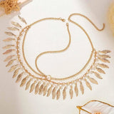 Bridal Wedding Headdress Fashion Bohemia Gold Color Leaf Imitation Pearl Tassel Indian Head Chain Jewelry