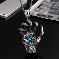 Evil Hand Necklace, Gothic Eye Pendant, Vintage Punk Jewelry, Dark Occult Symbol, Stainless Steel Chain, Gift for Men & Women