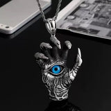 Evil Hand Necklace, Gothic Eye Pendant, Vintage Punk Jewelry, Dark Occult Symbol, Stainless Steel Chain, Gift for Men & Women