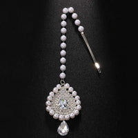 Imitation Pearl Forehead Chain Tikka Indian Head Accessories Ethnic Maang Rhinestone Bridal Headdress Chain Jewelry Festival