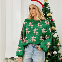 New Year's Party Look Women's Christmas Sweaters Full Lantern Sleeve Knitwear Soft Jumper Merry Xmas Female Knitted Pullover Top