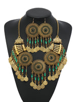 KMVEXO Gypsy Bohemia Chic Vintage Metal Coin Crystal Tassel Jewelry Sets Women Hippie Turkish Ethnic Tribal Necklace Earring Set