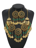 KMVEXO Gypsy Bohemia Chic Vintage Metal Coin Crystal Tassel Jewelry Sets Women Hippie Turkish Ethnic Tribal Necklace Earring Set