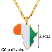 Anniyo 3.8CM Hip-hop South Sudan/Côte d'Ivoire/South Africa Map Flag and Africa Pendant Necklaces for Women Men Jewelry #321321