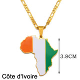 Anniyo 3.8CM Hip-hop South Sudan/Côte d'Ivoire/South Africa Map Flag and Africa Pendant Necklaces for Women Men Jewelry #321321