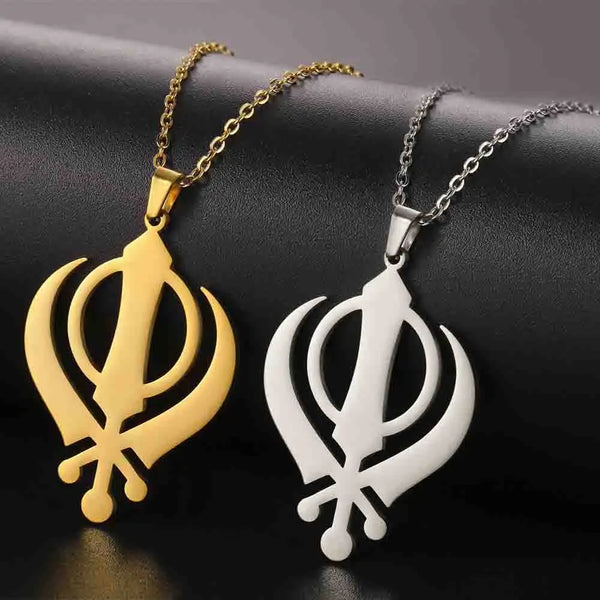 EUEAVAN Classic Sikhism Symbol Necklace for Women Men Stainless Steel Sikh Khanda Necklaces Religious Protection Amulet Jewelry