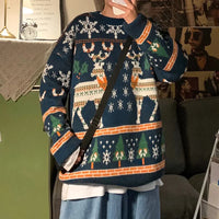 Red Green Blue Elk Print Christmas Sweaters for men\women 2024 New Winter Fashion Knitting Jumper Autumn Long Sleeve Pullovers