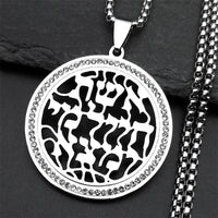 Rhinestones Jewish Hebrew Letter Chai Stainless Steel Necklaces for Women Men Gold Color Jewish Prayer Hebrew Verse Jewelry