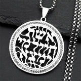 Rhinestones Jewish Hebrew Letter Chai Stainless Steel Necklaces for Women Men Gold Color Jewish Prayer Hebrew Verse Jewelry