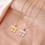 2024 New fashion Hebrew letters mother pendant necklace temperament everything with stainless steel clavicle chain accessories a