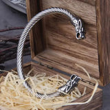 Black Stainless Steel Nordic Viking Norse Dragon Bracelet Men Wristband Cuff Bracelets with Viking Wooden Box