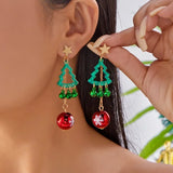Fashion Christmas Tree Zircon Crystal Star Silver Color Earrings Stud Dangle Xmas Jewelry Women Party Gift